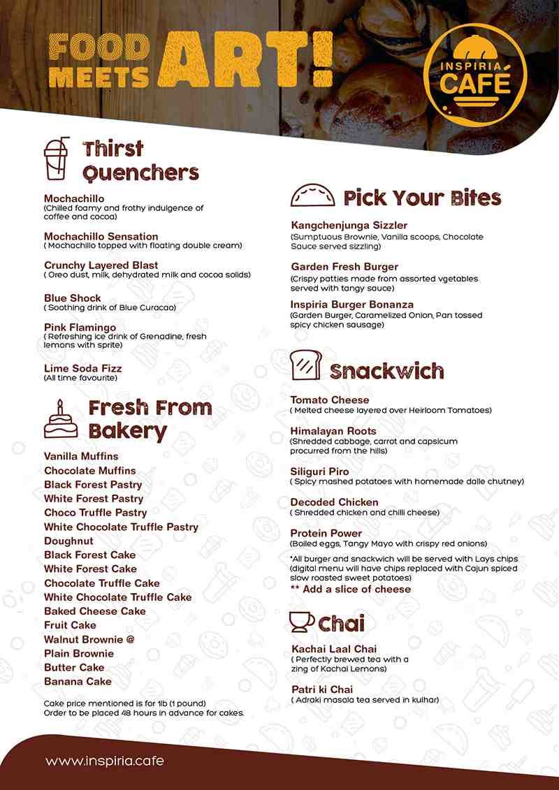 Inspiria Cafe Menu