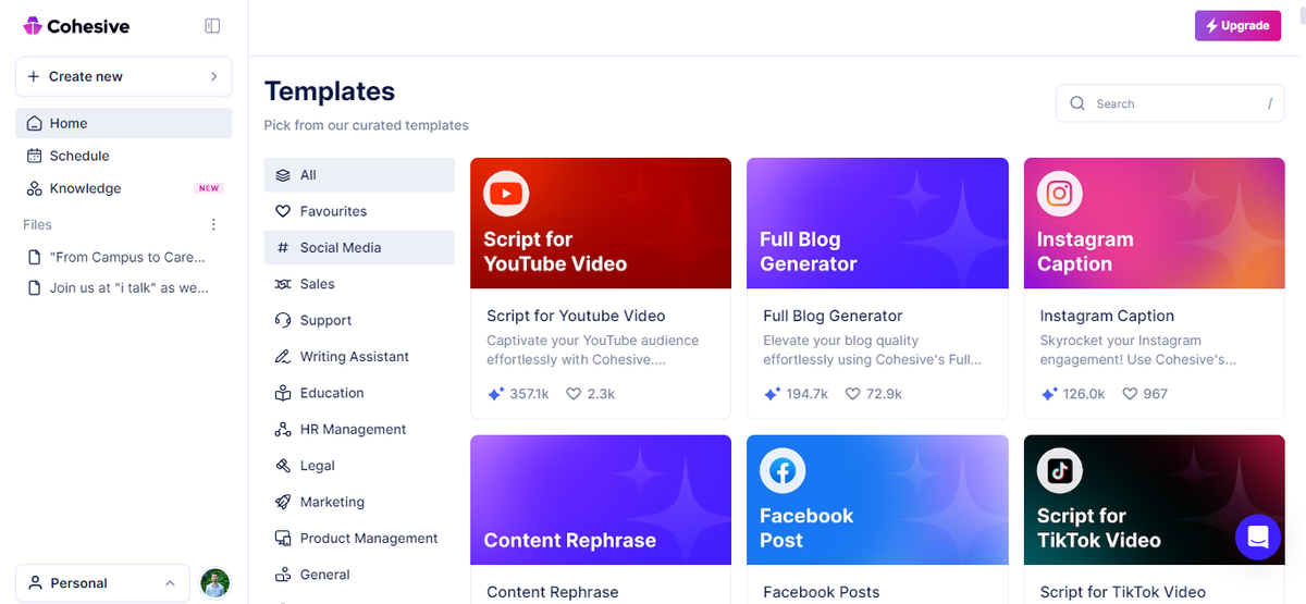 Cohesive.so dashboard
