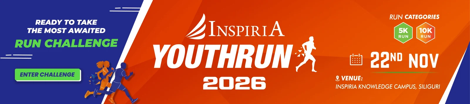 Inspiria YouthRun 2026 — 5K & 10K Run Challenge, 22nd Nov, Inspiria Knowledge Campus, Siliguri