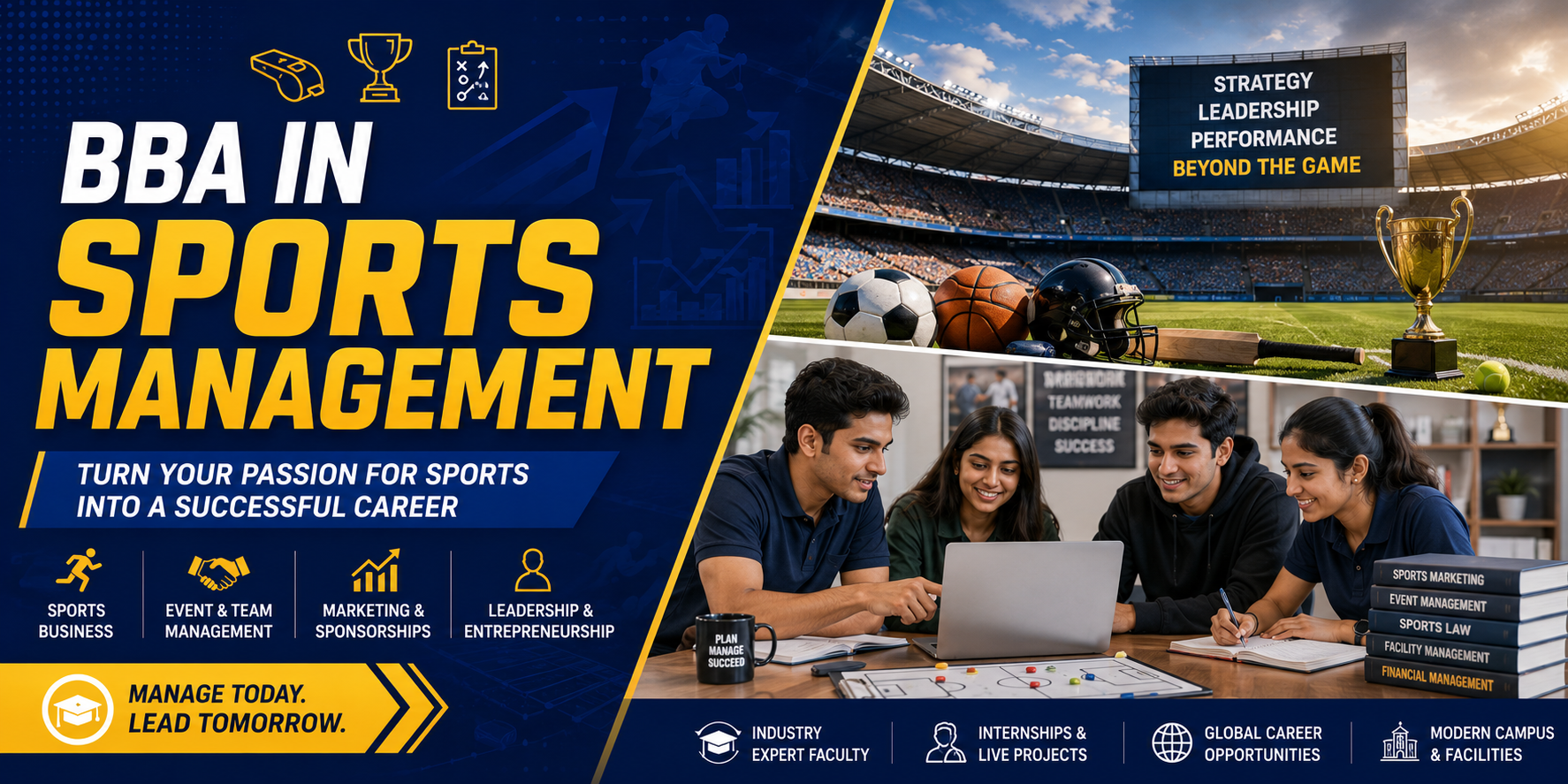 Explore BBA in Sports Management course details, eligibility, fees, syllabus, admission process, career opportunities, and salary scope.