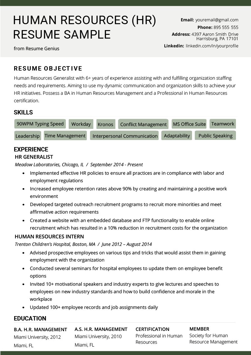 Human Resources (HR)Resume Example