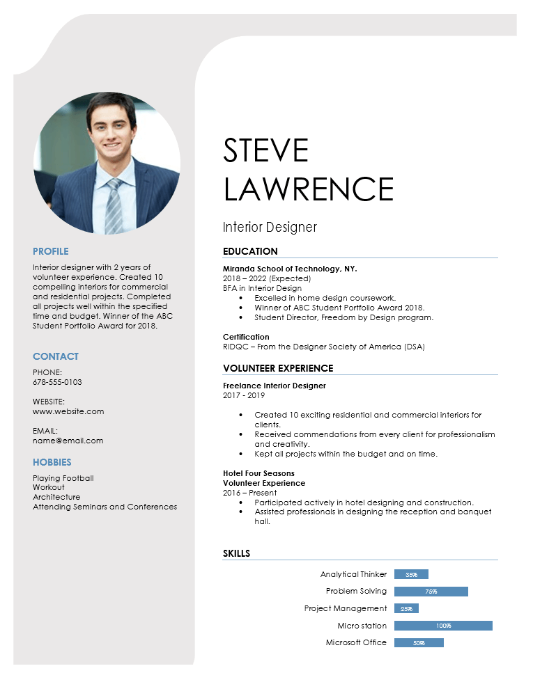 Interior Designer Resume For Fresher