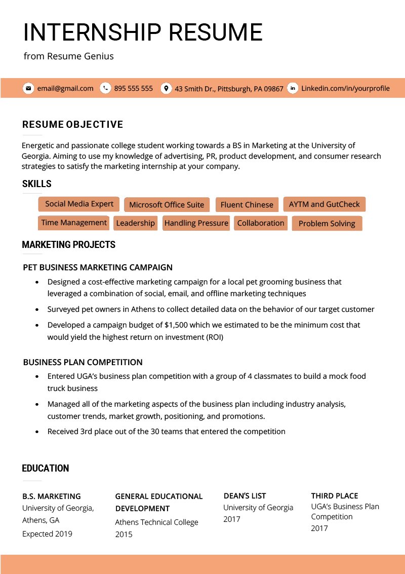 Internship Resume Example