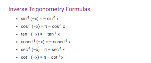Trigonometry formulas for class 10, 11 and 12