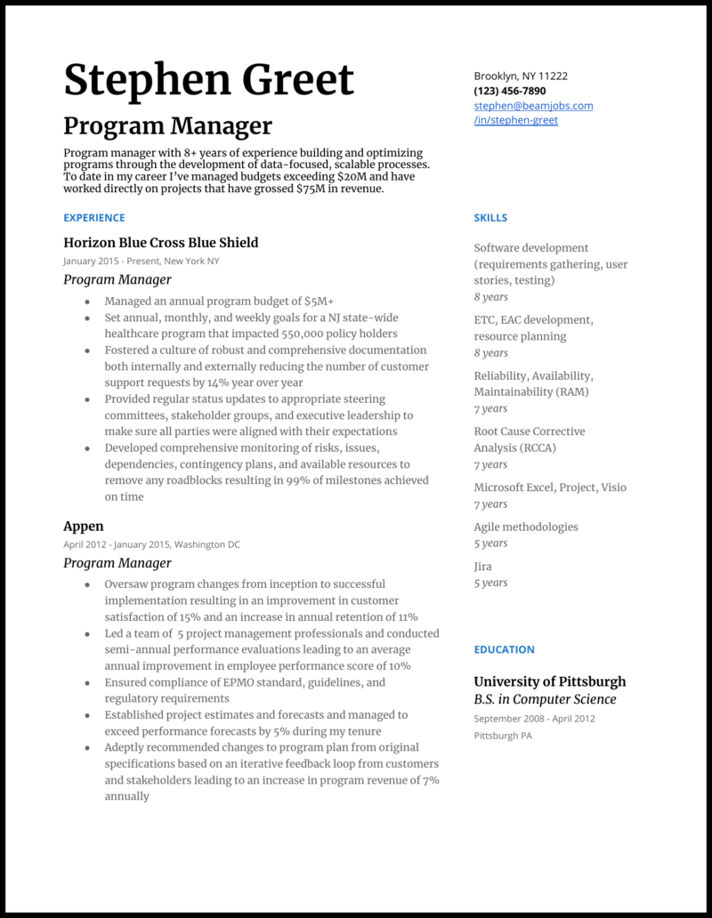 Program Manager Resume
