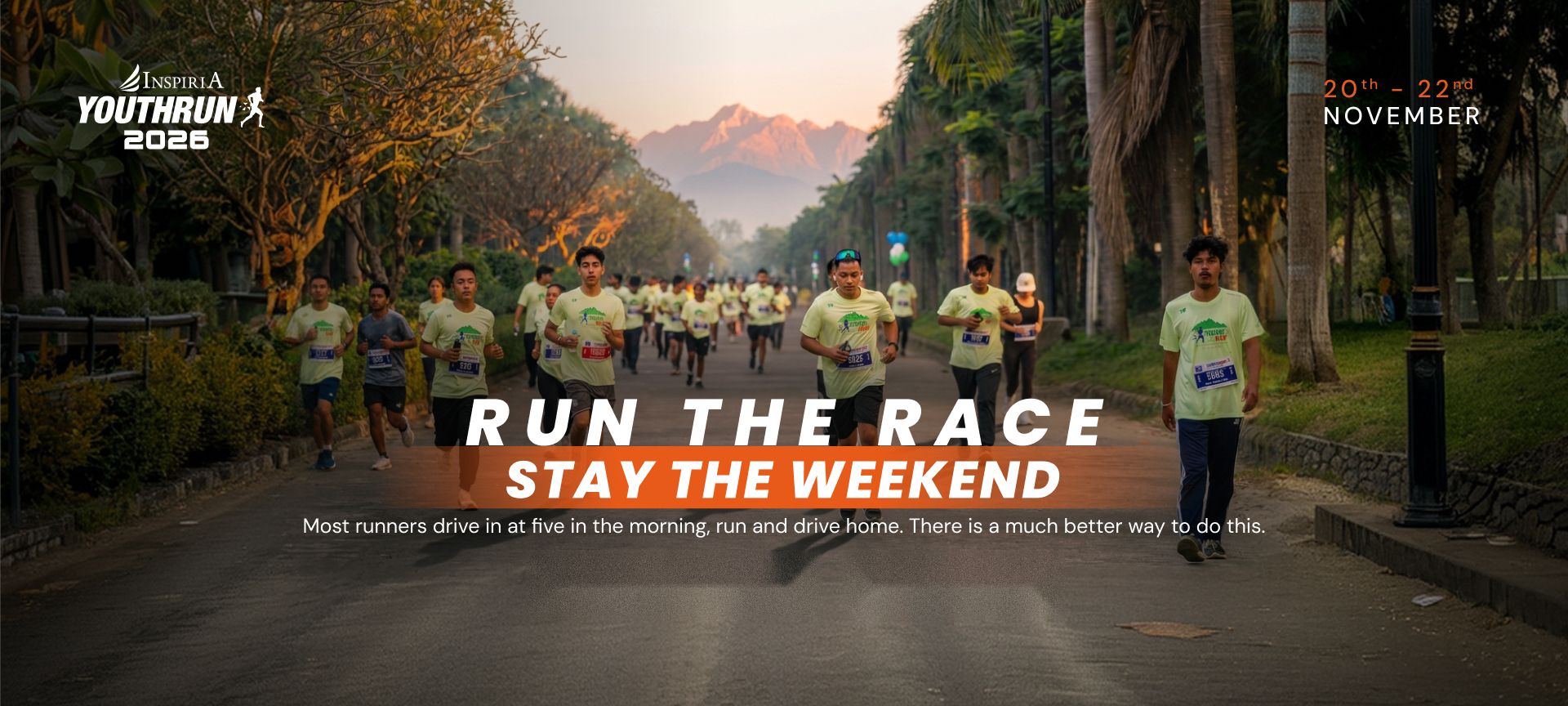 Inspiria YouthRun 2026 — Run the race, stay the weekend. The Residency Weekend, 20–22 November, Siliguri.