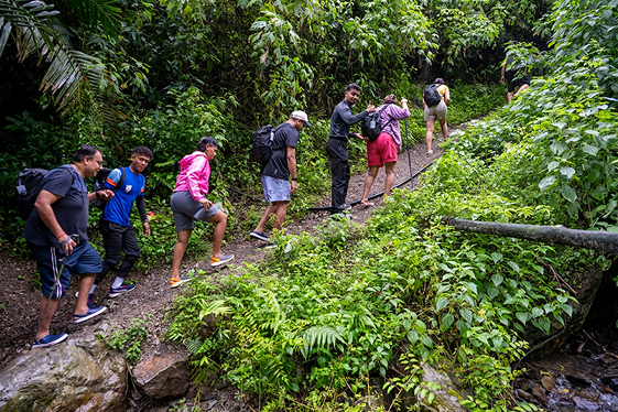 YouthRun participants on a guided forest hike